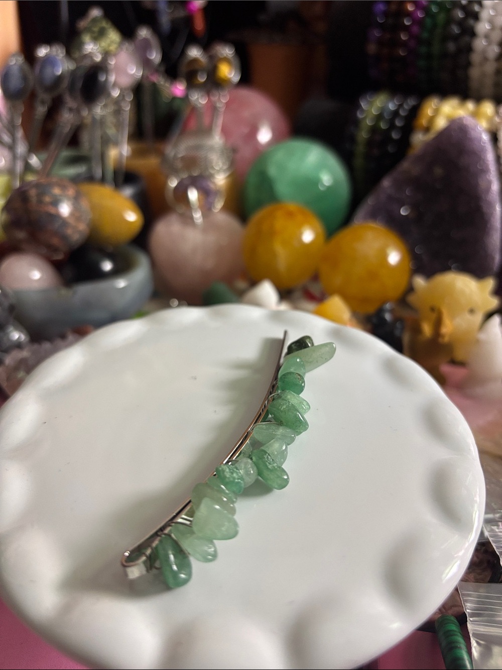Green Aventurine Gem Chip Hair Barrette